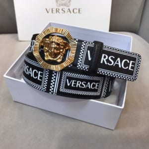 Dây lưng nam Versace siêu cấp dây đen mặt khóa vàng