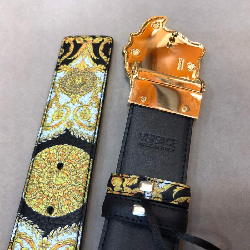 Dây lưng nam Versace siêu cấp dây hoa mặt khóa vàng