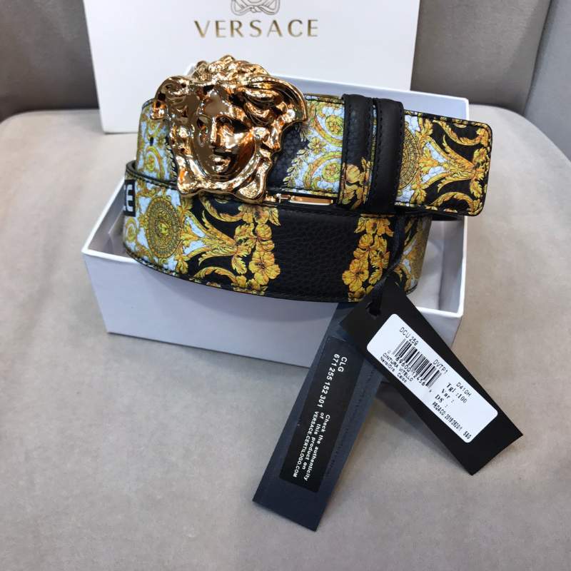 Dây lưng nam Versace siêu cấp dây hoa mặt khóa vàng