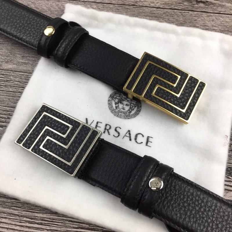 Dây lưng Versace nam siêu cấp đen mặt chữ nhật trắng