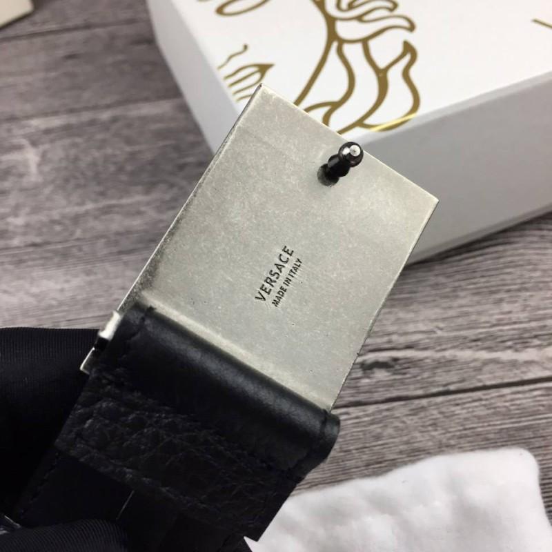 Dây lưng Versace nam siêu cấp đen mặt chữ nhật trắng