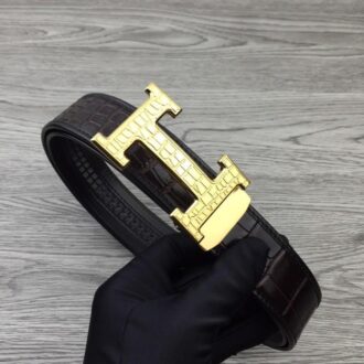 Dây nịt Hermes nam da cá sấu mặt chữ H classic gold siêu cấp