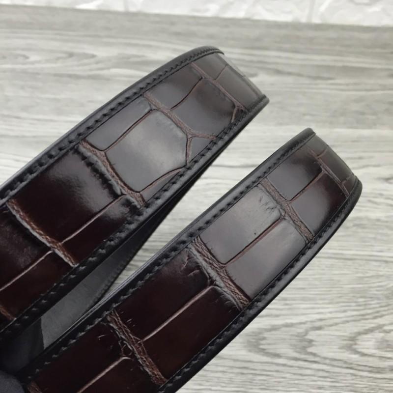 Dây nịt Hermes nam da cá sấu mặt chữ H classic gold siêu cấp