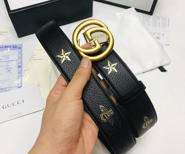 Dây nịt nam Gucci siêu cấp dây họa tiết ngôi sao mặt G vàng