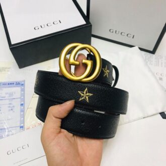 Dây nịt nam Gucci siêu cấp dây họa tiết ngôi sao mặt G vàng