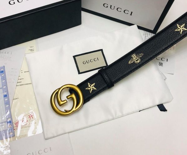 Dây nịt nam Gucci siêu cấp dây họa tiết ngôi sao mặt G vàng