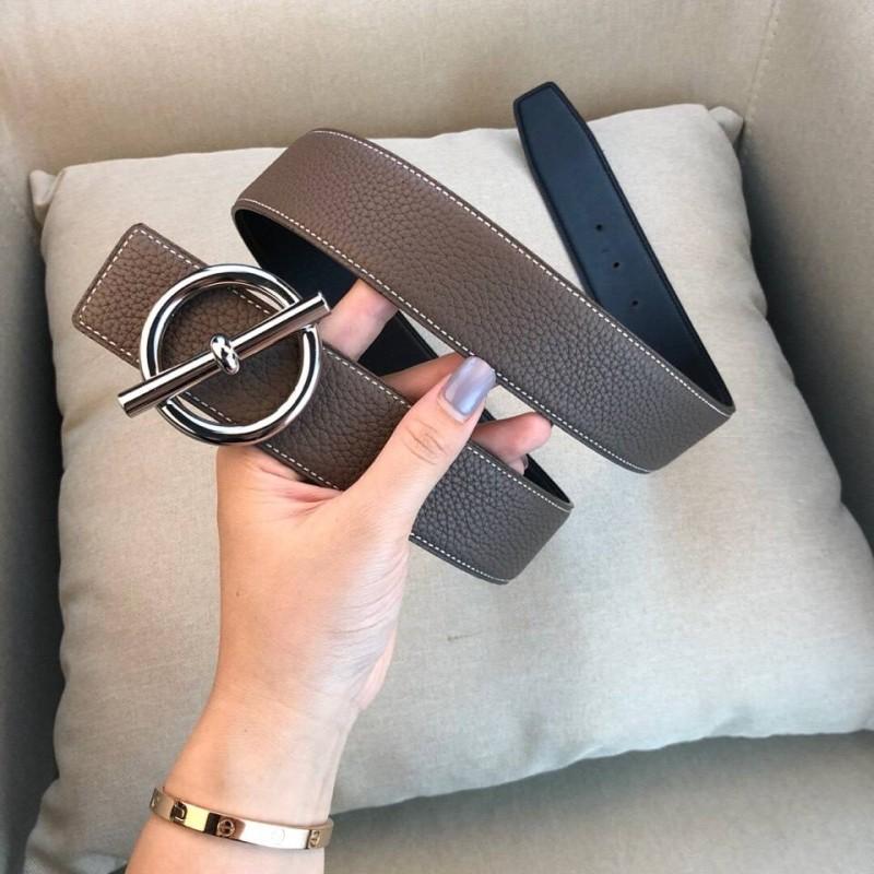 Dây nịt nam Hermes mặt khóa tròn silver siêu cấp