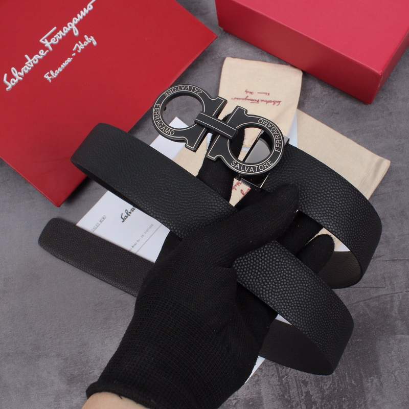 Dây nịt nam Salvatore Ferragamo đen mặt khắc chữ siêu cấp