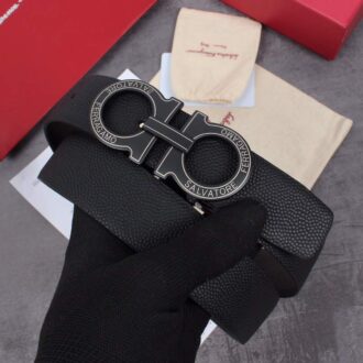 Dây nịt nam Salvatore Ferragamo đen mặt khắc chữ siêu cấp