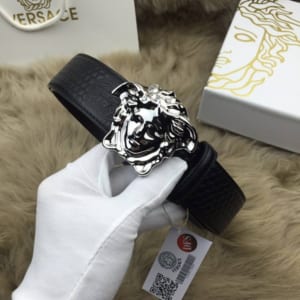 Dây nịt nam Versace siêu cấp đen mặt khóa classic trắng