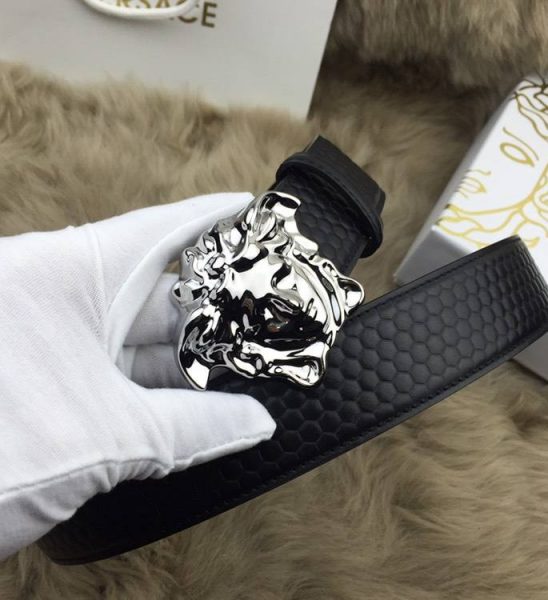 Dây nịt nam Versace siêu cấp đen mặt khóa classic trắng
