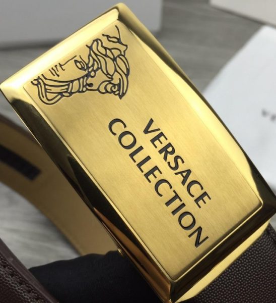 Dây nịt nam Versace siêu cấp nâu mặt chữ nhật vàng