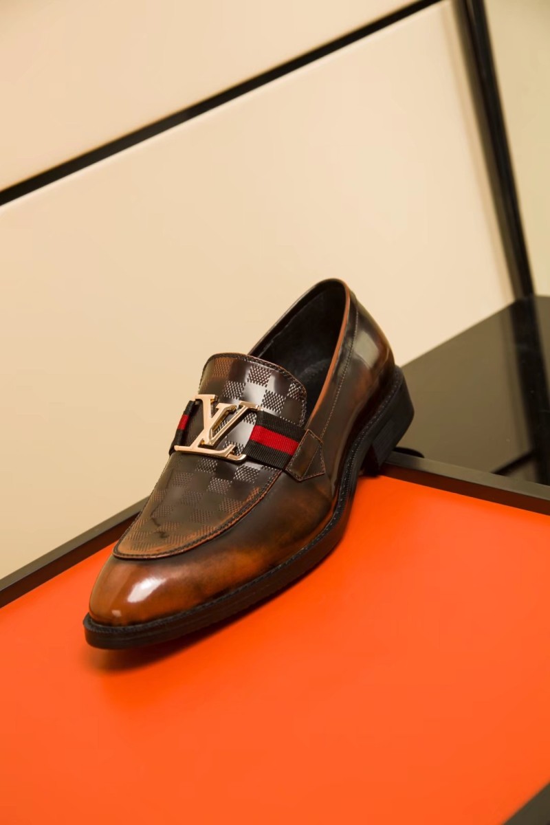 Giày lười Louis Vuitton siêu cấp họa tiết bàn cờ màu nâu