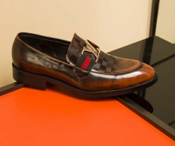 Giày lười Louis Vuitton siêu cấp họa tiết bàn cờ màu nâu