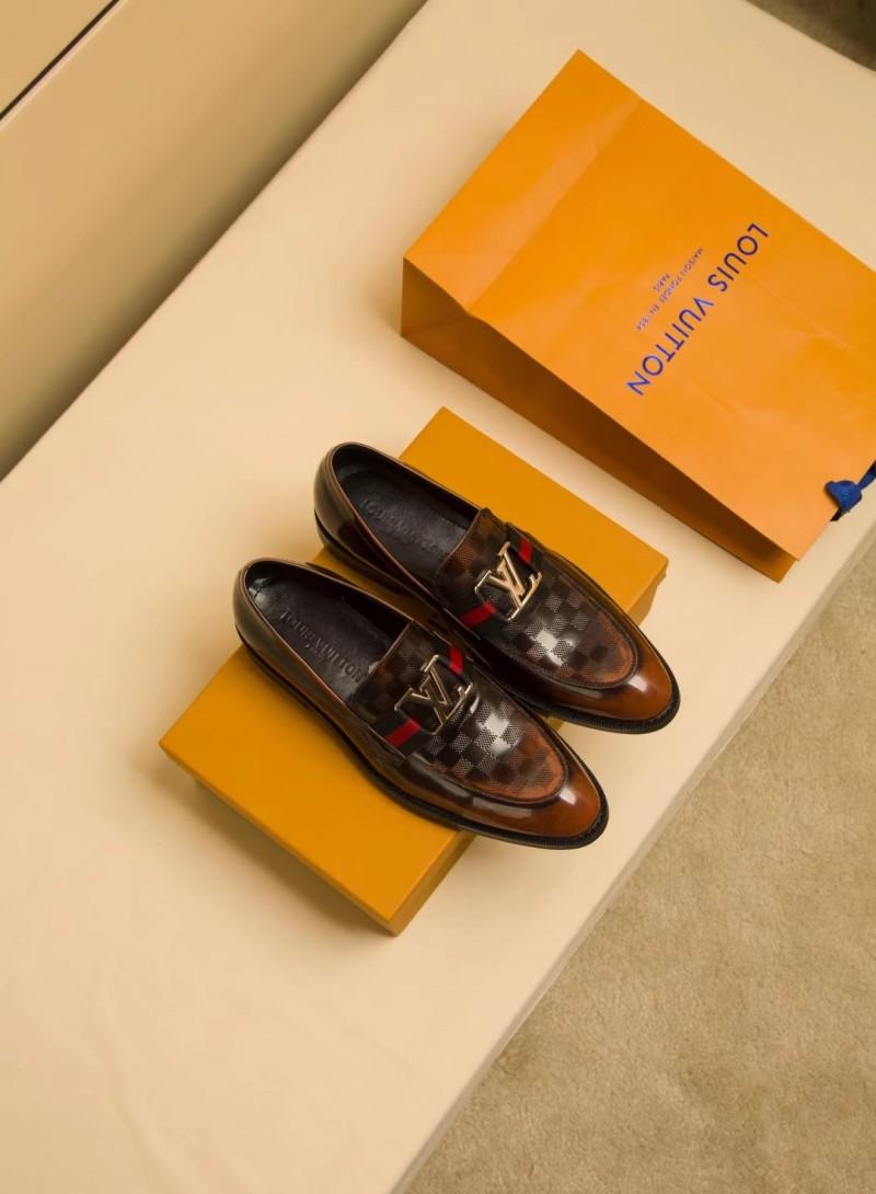 Giày lười Louis Vuitton siêu cấp họa tiết bàn cờ màu nâu