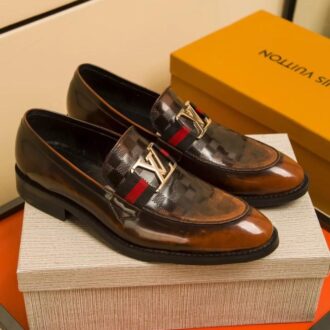 Giày lười Louis Vuitton siêu cấp họa tiết bàn cờ màu nâu