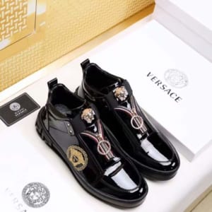 Giày lười Versace siêu cấp họa tiết chữ vạn màu đen
