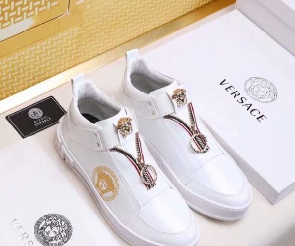 Giày lười Versace siêu cấp họa tiết chữ vạn màu trắng