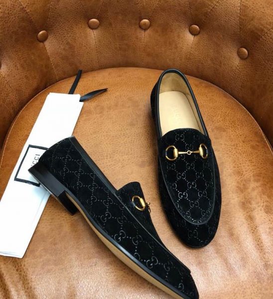 Giày lười Gucci siêu cấp đen họa tiết logo