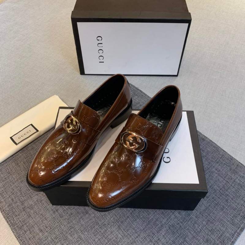 Giày lười Gucci siêu cấp họa tiết logo màu nâu