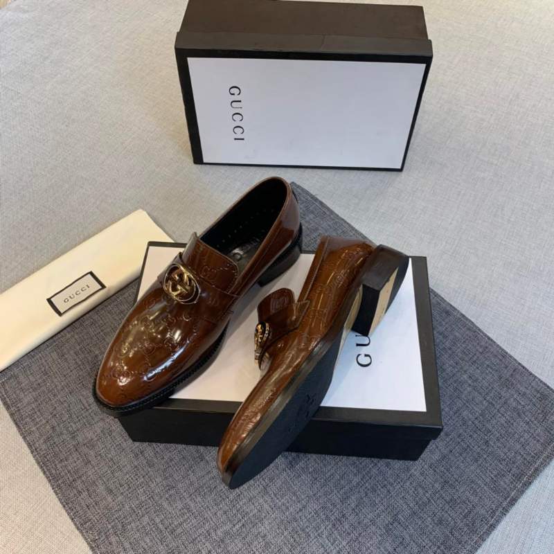 Giày lười Gucci siêu cấp họa tiết logo màu nâu