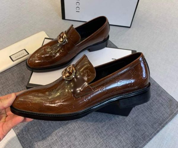 Giày lười Gucci siêu cấp họa tiết logo màu nâu