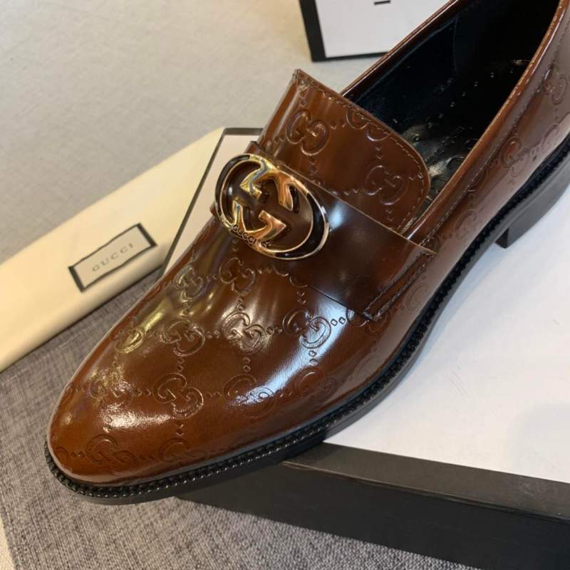 Giày lười Gucci siêu cấp họa tiết logo màu nâu