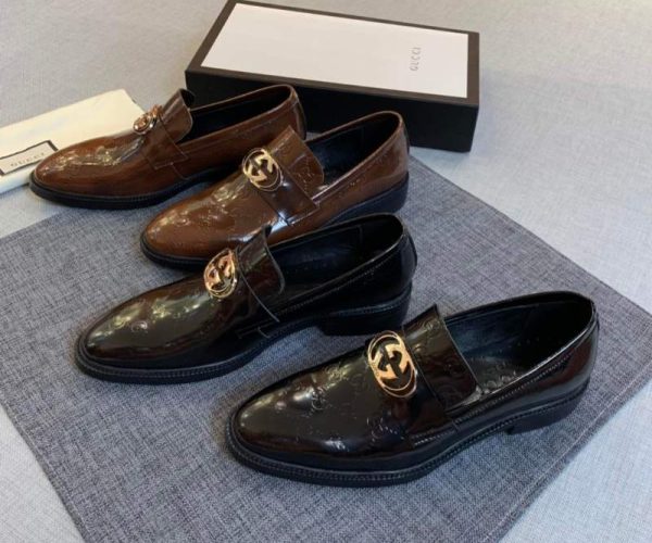 Giày lười Gucci siêu cấp họa tiết logo màu nâu