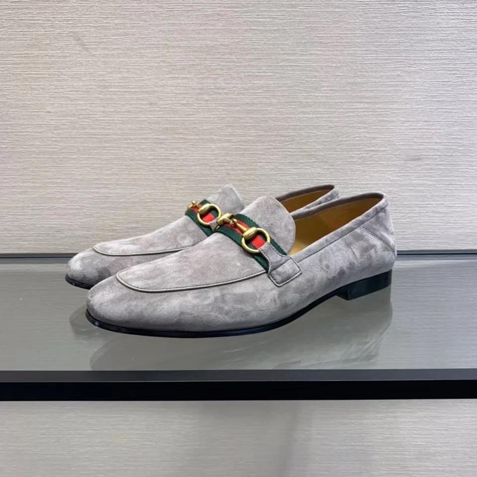 Giày lười Gucci like au đế cao da lộn màu xám GLGC07