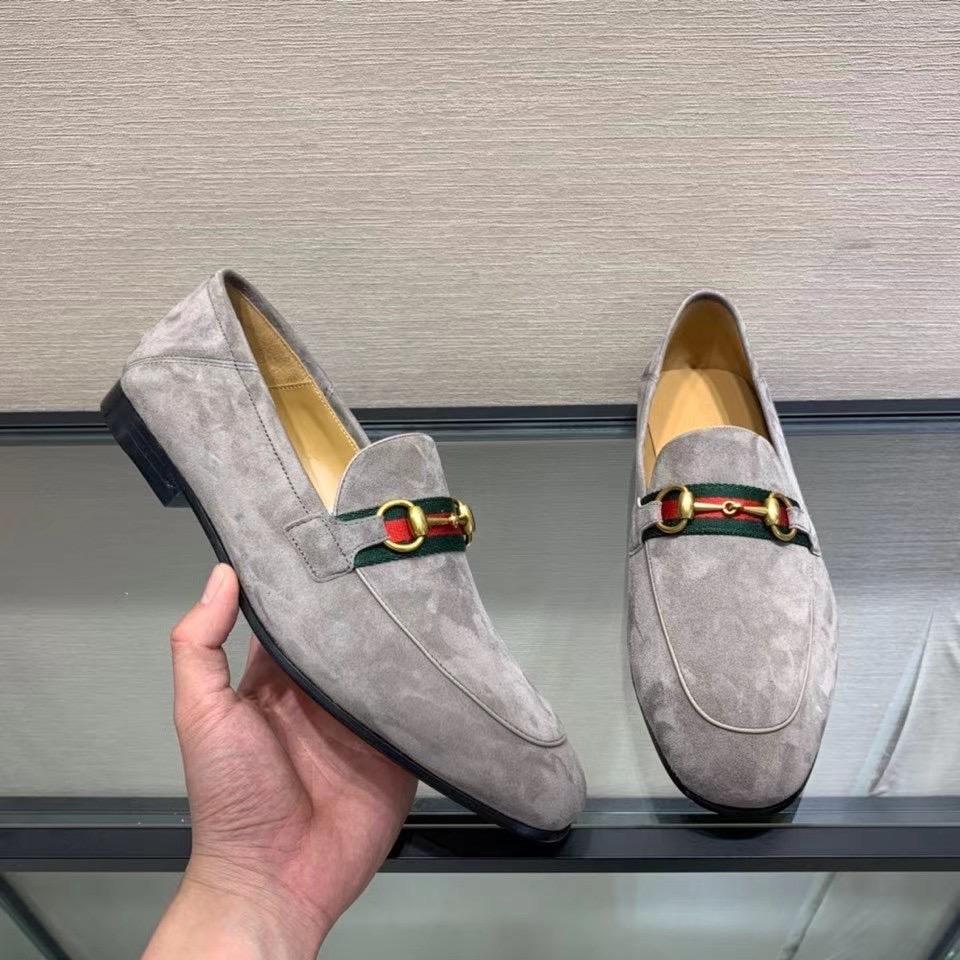 Giày lười Gucci like au đế cao da lộn màu xám GLGC07