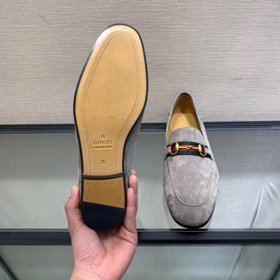 Giày lười Gucci like au đế cao da lộn màu xám GLGC07