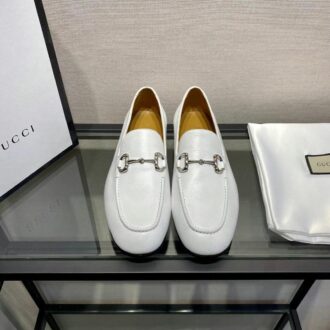 Giày lười Gucci like au đế cao họa tiết da trơn full trắng GLGC08