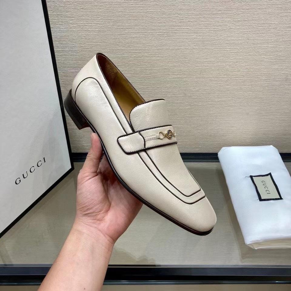 Giày lười Gucci like au họa tiết logo màu kem GLGC29