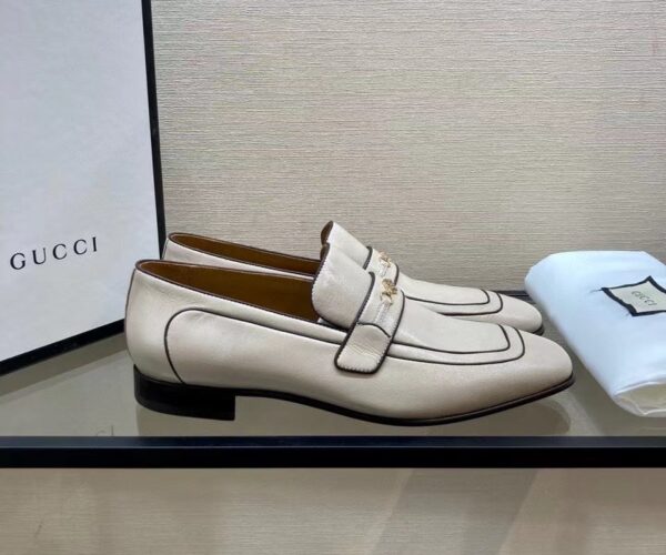 Giày lười Gucci like au họa tiết logo màu kem GLGC29