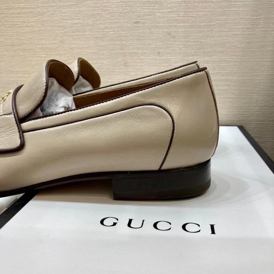 Giày lười Gucci like au họa tiết logo màu kem GLGC29
