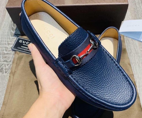 Giày lười Gucci siêu cấp xanh họa tiết logo GLGC51