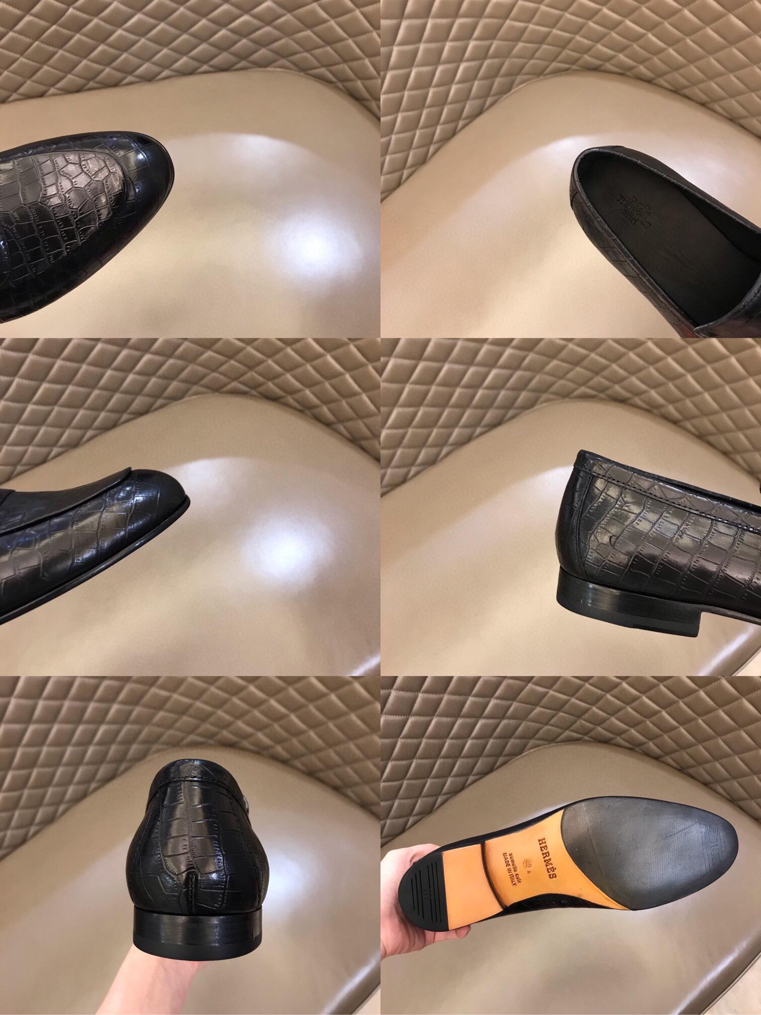 Giày lười Hermes like au đế cao da rạn khoá tuần lộc GLHM09