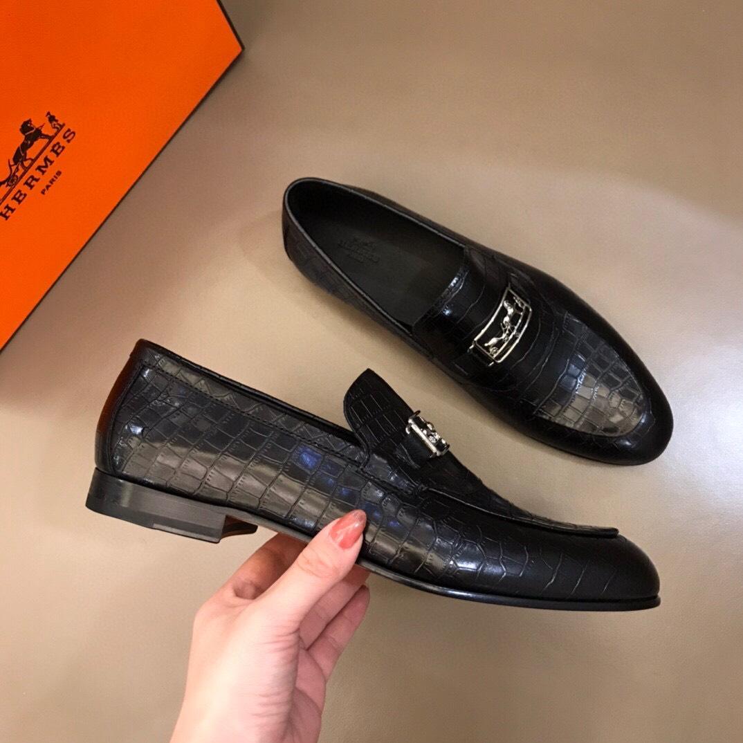 Giày lười Hermes like au đế cao da rạn khoá tuần lộc GLHM09