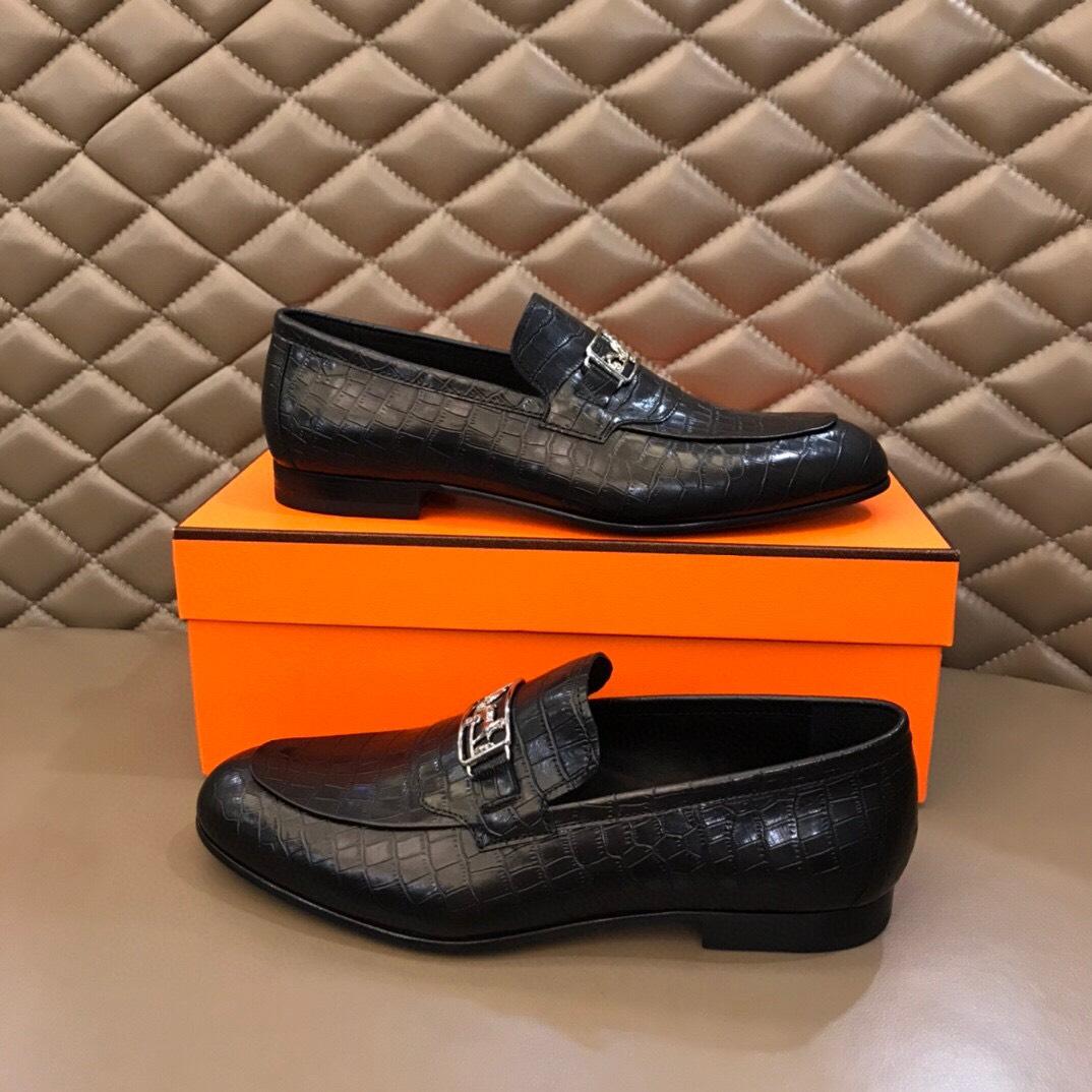 Giày lười Hermes like au đế cao da rạn khoá tuần lộc GLHM09