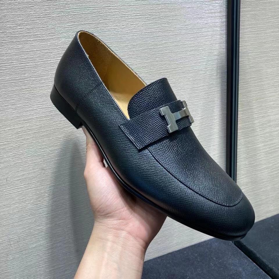 Giày lười Hermes like au đế cao họa tiết logo da taiga GLH03