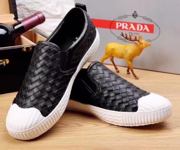 Giày lười Prada siêu cấp họa tiết đan màu đen