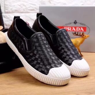 Giày lười Prada siêu cấp họa tiết đan màu đen