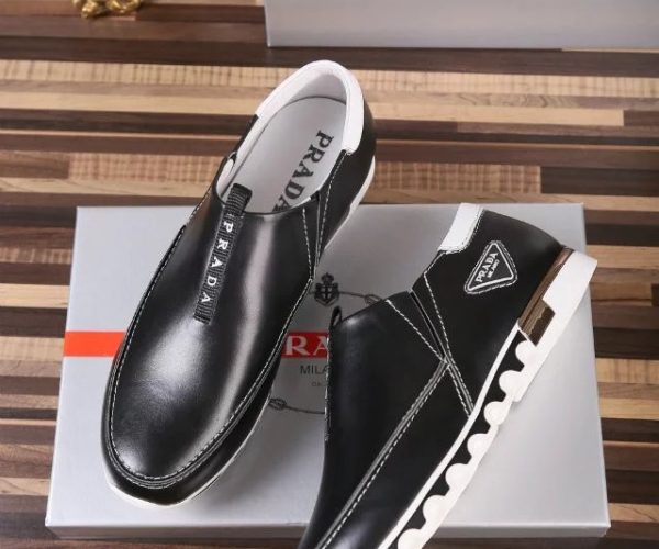 Giày lười Prada siêu cấp họa tiết logo màu đen