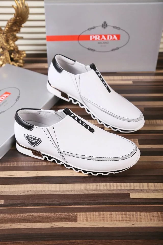 Giày lười Prada siêu cấp họa tiết logo màu trắng
