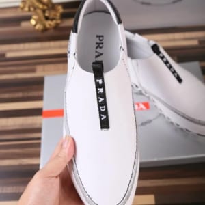 Giày lười Prada siêu cấp họa tiết logo màu trắng