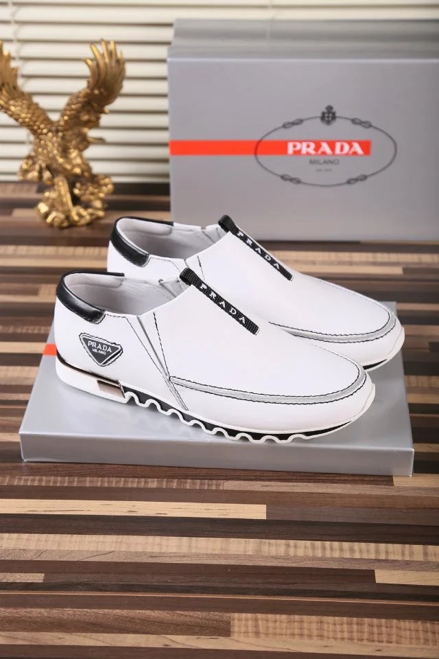 Giày lười Prada siêu cấp họa tiết logo màu trắng