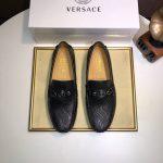 Giày lười Versace siêu cấp đen họa tiết vân lá