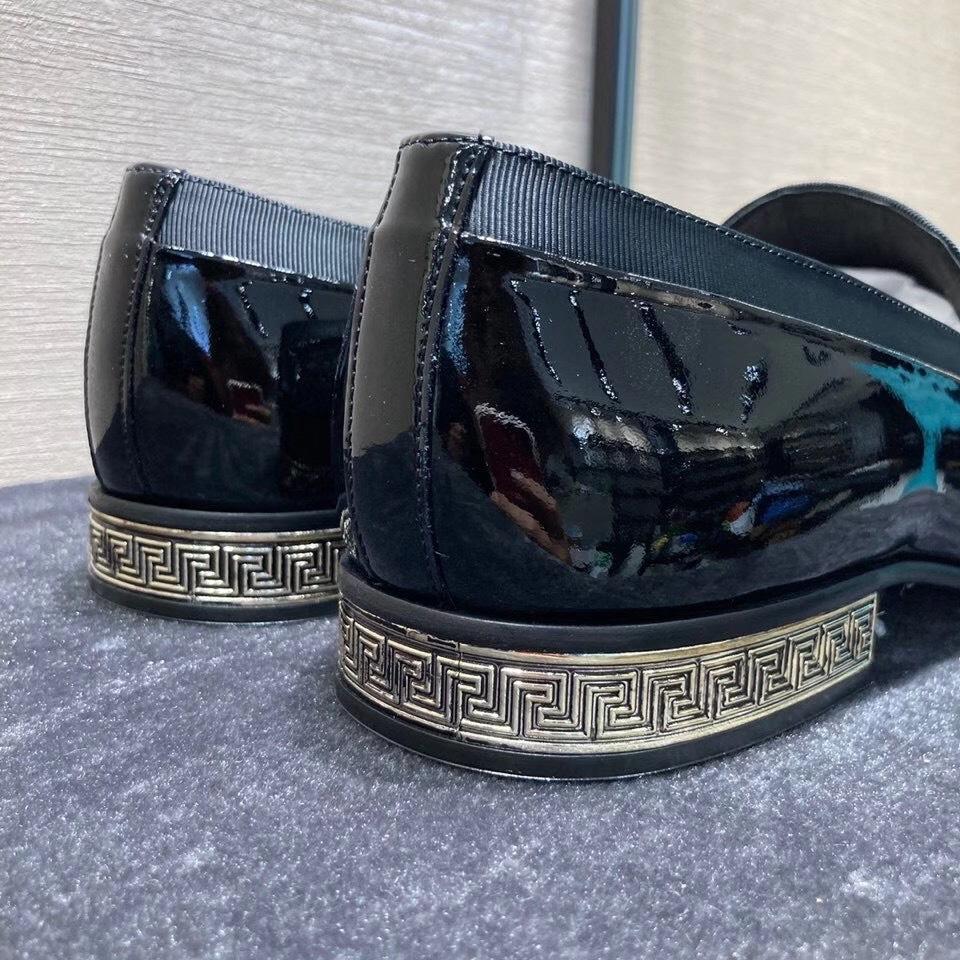 Giày lười Versace like au phối họa tiết viền xanh xám GLV11