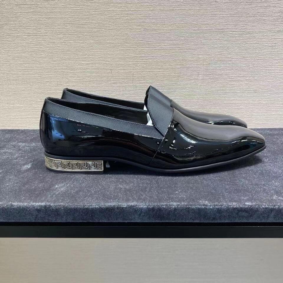 Giày lười Versace like au phối họa tiết viền xanh xám GLV11