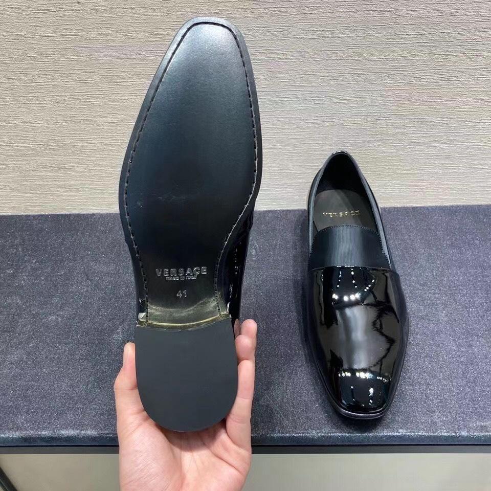 Giày lười Versace like au phối họa tiết viền xanh xám GLV11